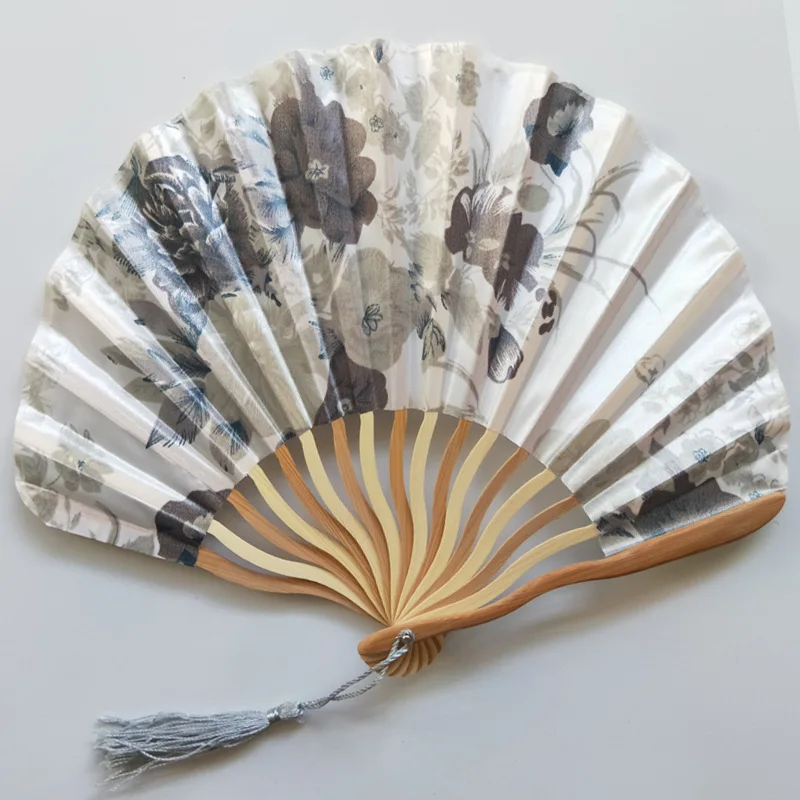 Japanese Style Silk Fan Chinese Bamboo Folding Fan Vintage Wave-shaped Keel Dance Hand Fans for Home Decoration folding fan hand fan silk fans