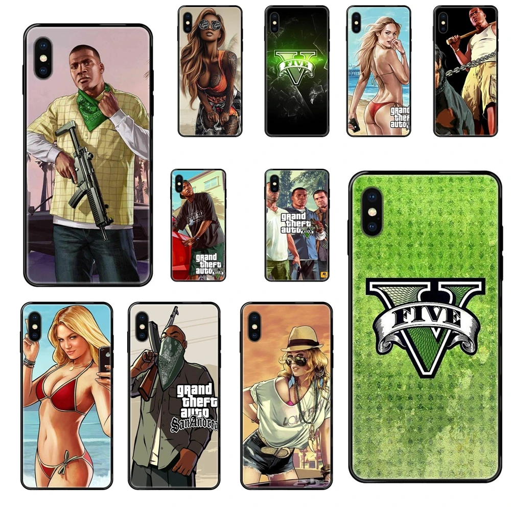 Tpu Black Soft Shell Phone Case Grand Theft Auto Gta 5 1 For Huawei Honor 20 20I 20S 10 10I 6A 7A 7X 8C 8X 9 9A 9I 9X Lite Pro | Мобильные