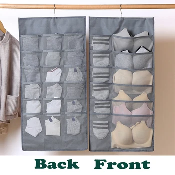 

Dual-Sided Hanging Closet Storage Organizer for Underwear, Stocking, Panties, Bra and Sock, Multifunctional Mesh Pockets