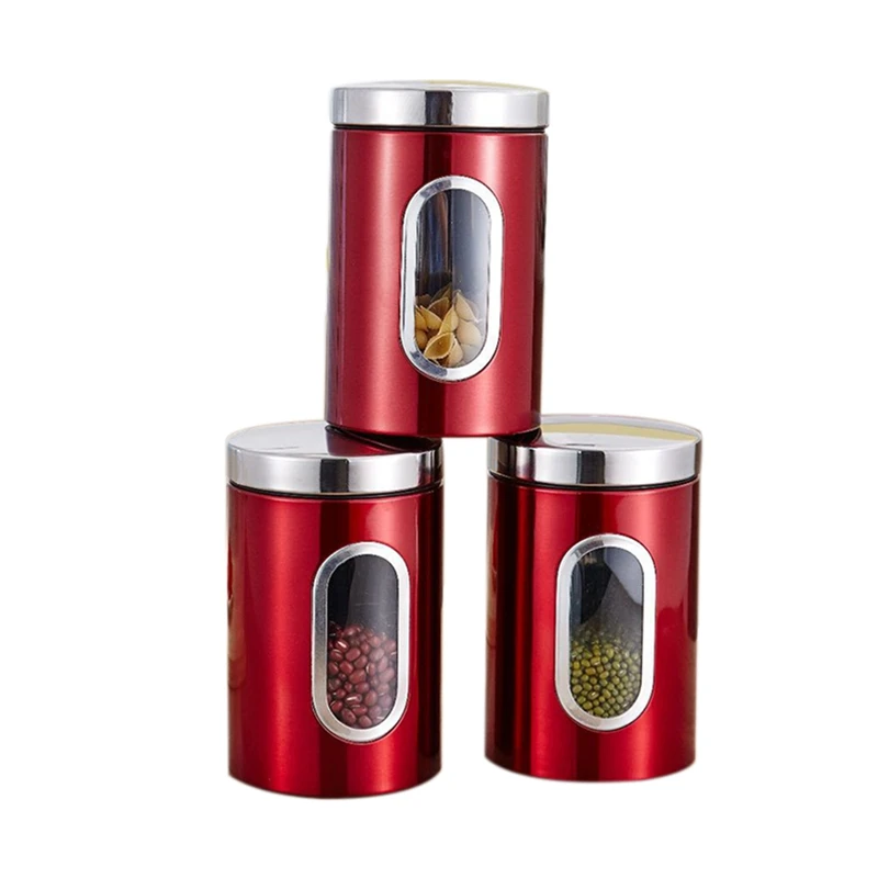 Stainless Steel Canisters Airtight Coffee Tea Sugar Beans Tin with Visible Window Kitchen Storage Containers Sealed Jar Bottle