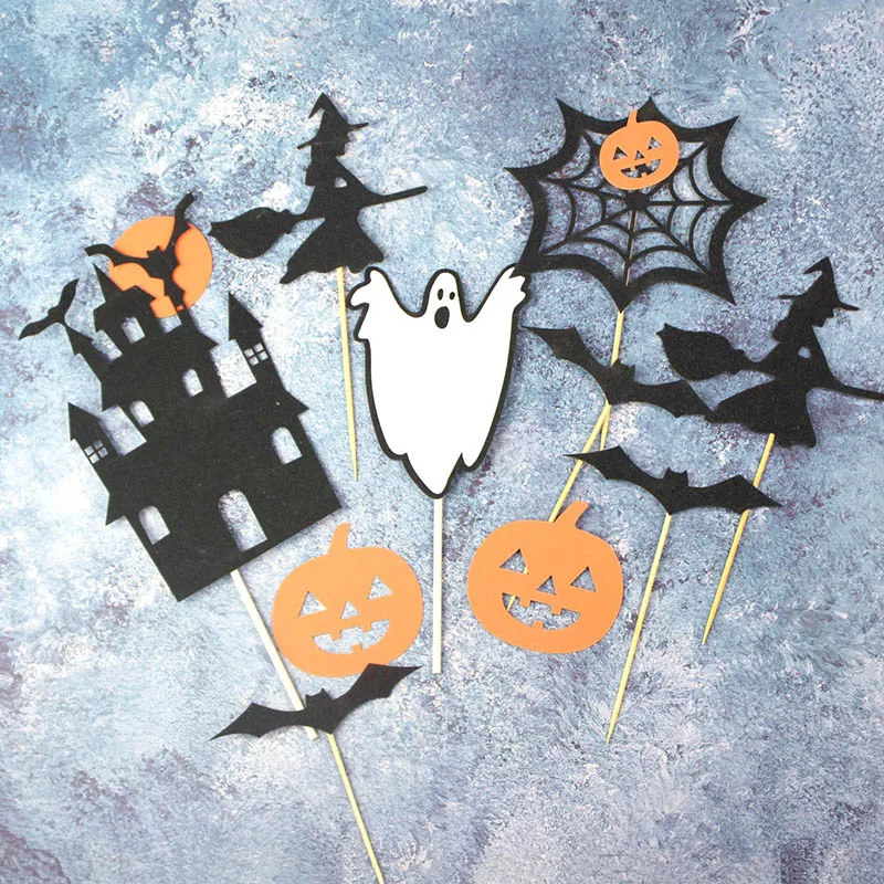 

Halloween Party Cake Topper Cupcake Toppers Witch Ghost Pumpkin Paper Topper for Cake Hallowmas Funny Party Cake Decoration Flag