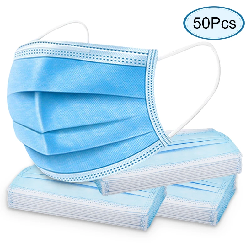 

50Pcs/pack 3 Layers Non-woven Mouth Cover Masks Anti-dust Earloops Dustproof Respirator Cover Disposable Face Masks