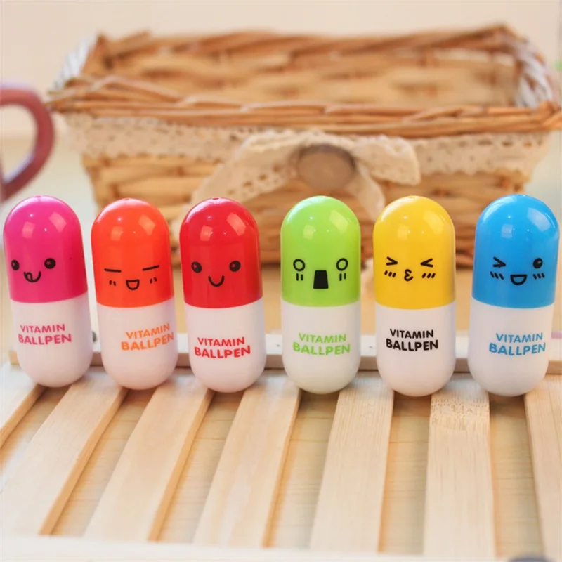6 шт./лот новые Канцтовары милая Шариковая ручка со смайликом и таблетками