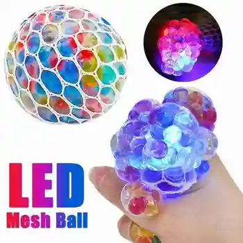 

Creative Anti-stress Ball Squishy LED Mesh Ball Grape Squeeze Fruity Novelty Toys Kids & Adults Play Vent Toys Gift