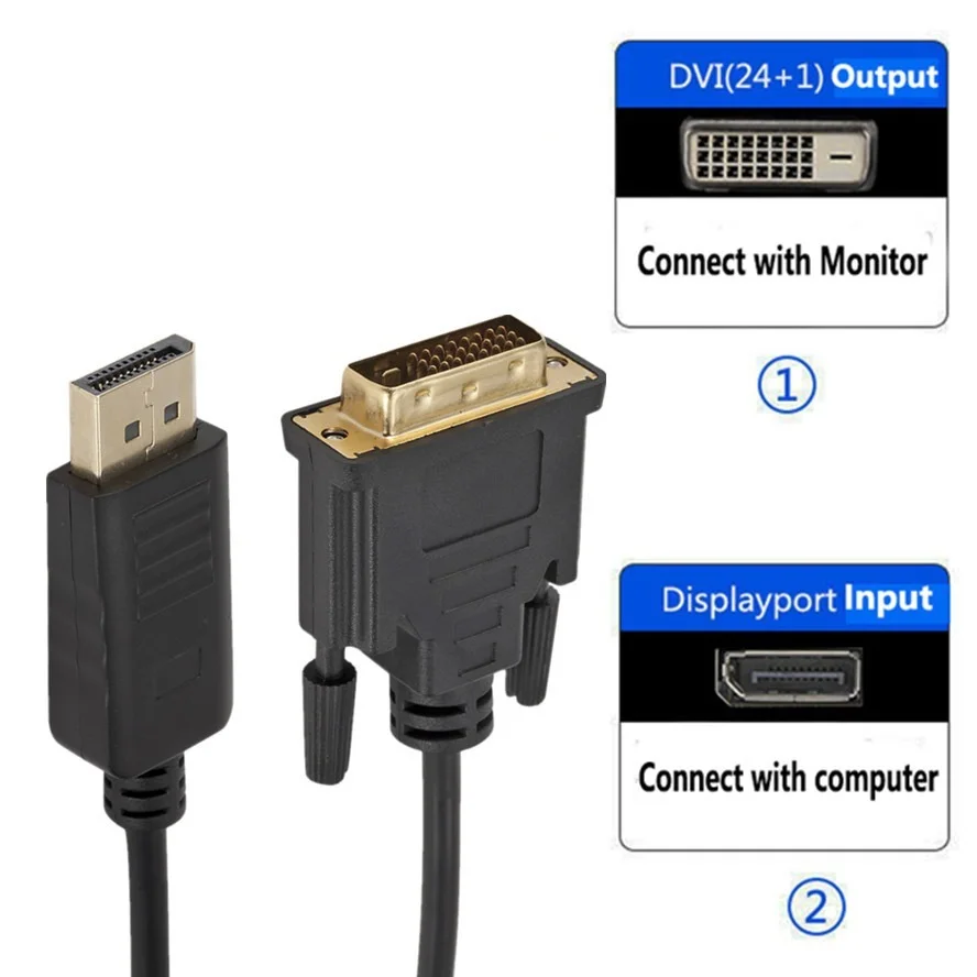 1080P HD DP to DVI Adapter DisplayPort Display Port to DVI Cable Adapter Converter Male to Female for Monitor ProjectorDisplays