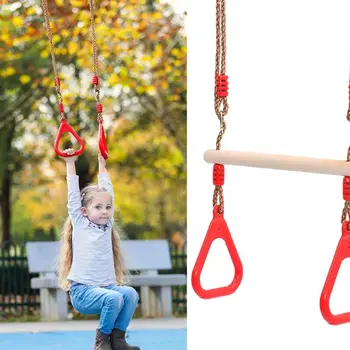 

Kids Adult Indoor Outdoor Wooden Trapeze Swing Bar with Plastic Rings for Children Sport Birthday Gift