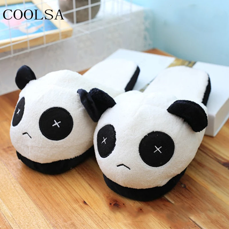 

COOLSA Men's Winter Panda Slippers Cute Cartoon Cotton Shoes Men's Fur Slides Indoor Warm Plush Home Shoes Male Furry Flip Flops
