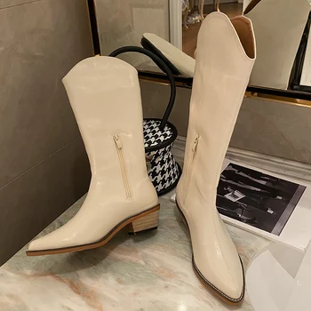 

2020 INS Luxury Women 5cm High Heels Wedges Long Riding Boots Designer Beige Heels Western Cowboy Boots Winter Thigh High Boots