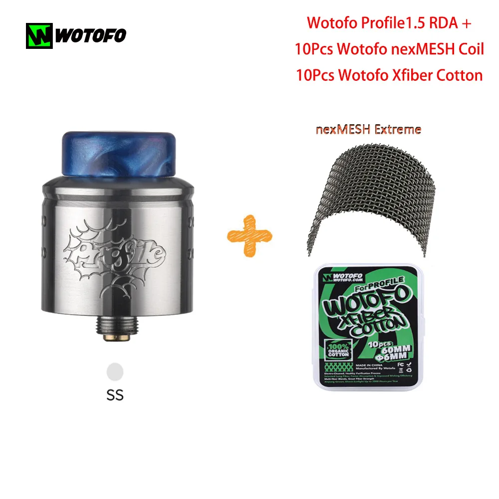 Stainless Steel Профиль Wotofo 1,5 RDA распылитель для электронной сигареты резервуар испаритель 510 атомайзер с 10 шт хлопковой катушкой nexMESH электронная сигарета VS профиль RDA - Цвет: Stainless Steel