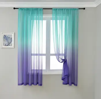

Blue Purple Gradient Sheer Curtains For Living Room Kitchen Short Window Draperies Tulle for Wedding Home Decoration ZH041#30