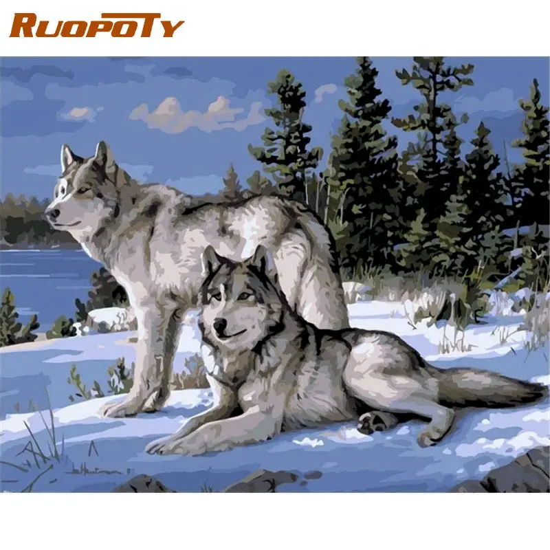 DIY цифровой набор для рисования по номерам Wolf холст ручная роспись маслом на