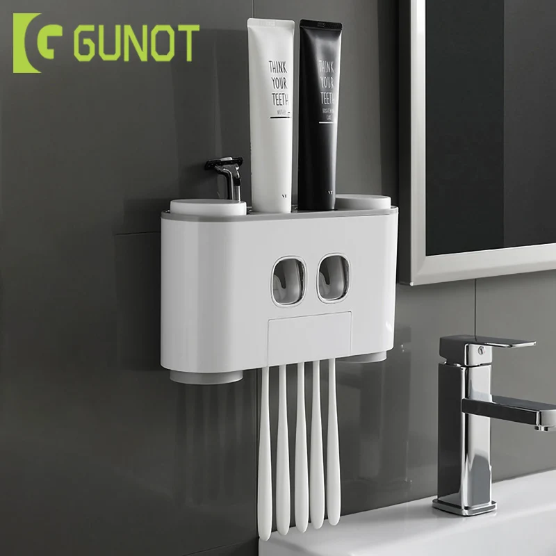 GUNOT Автоматический Дозатор зубной пасты настенный пылезащитный держатель зубной щетки с чашками многофункциональные аксессуары для ванной комнаты наборы
