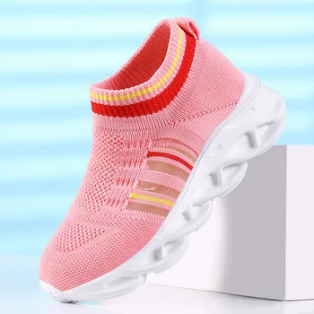 

New Arrival Girl Toddler Shoes Pink Kids Girls Running Shoes Slip-on Children Sock Shoes Girls Breathable Kids Flats Sneakers