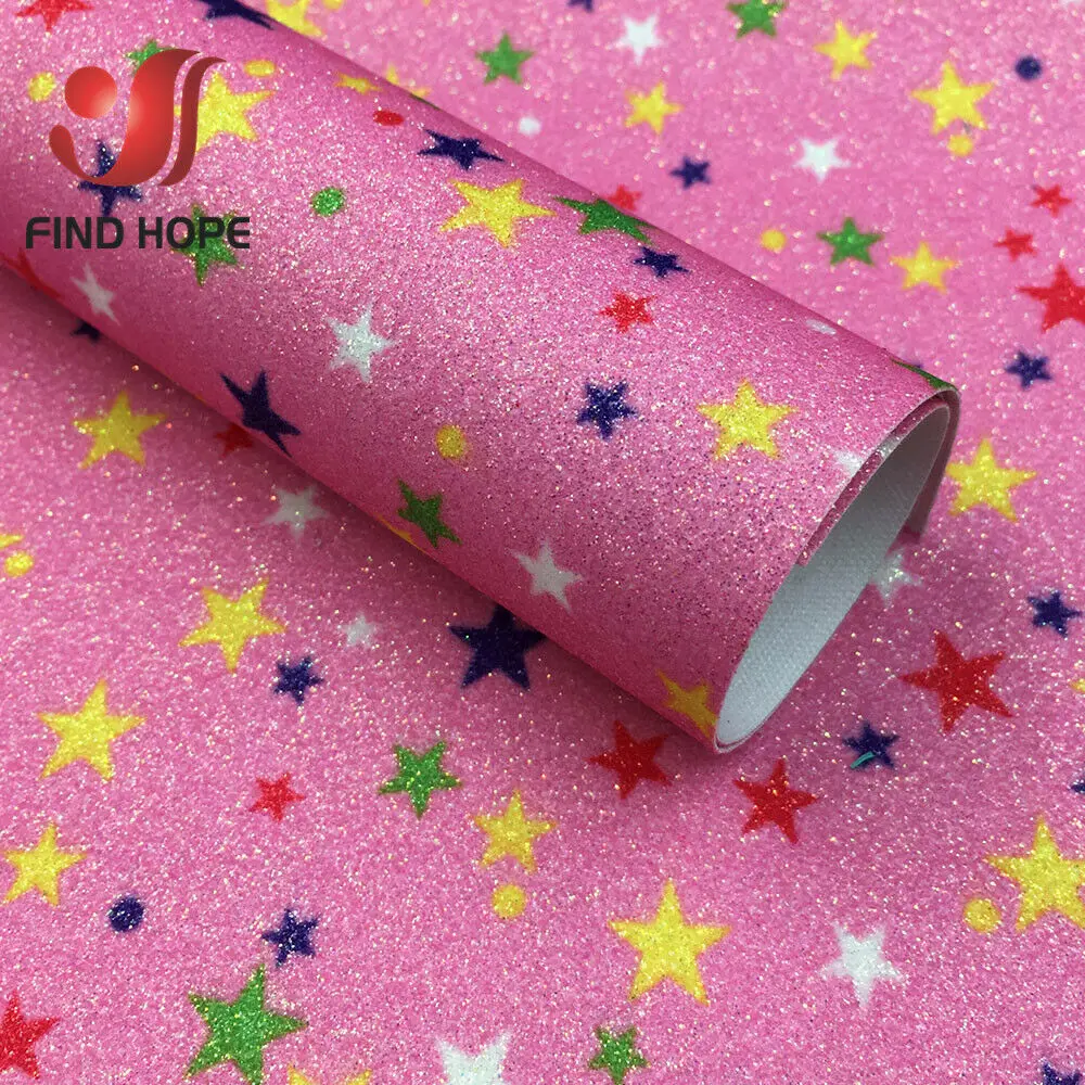 А4 А5 цветочный принт сверкающие звезды тонкий блеск радуги переливающийся винил кожа Ткань Матовый лук Ремесло DIY серьги материал - Цвет: Pink Star Glitter