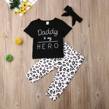 

Emmababy Summer Newborn Baby Boy Clothes Cotton Letter T-Shirt Tops Leopard Print Long Pants Headband 3Pcs Outfits Clothes