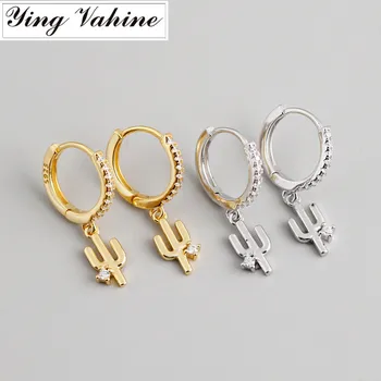 

ying Vahine 100% 925 Sterling Silver Small Cactus Pendant Drop Earrings for Women