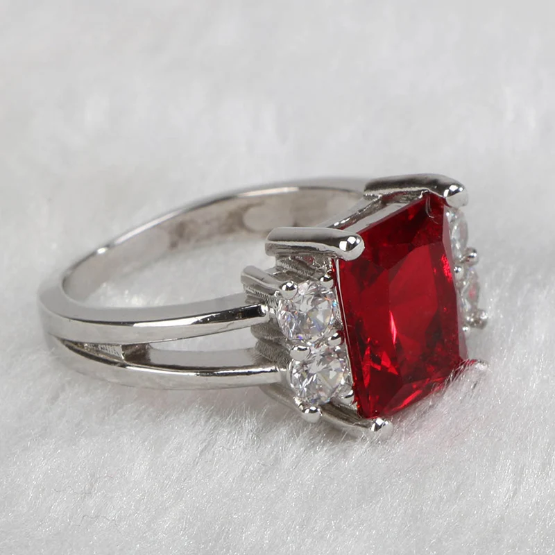 Silver Ring Silver Rings Gemstone Ring Natural Stone Ring Cellacity Silver 925 Ring for Women Rectangle Gemstones Fine Jewelry Geometry White Red Zircon Trendy Female Accessory for Party