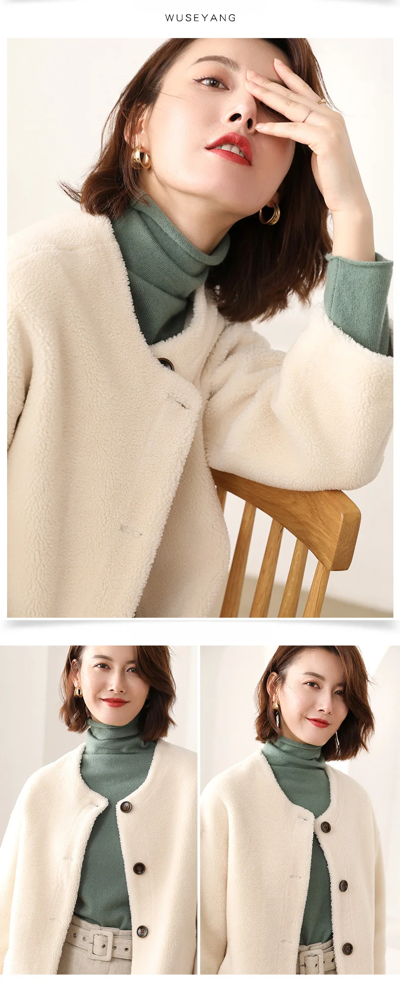 ALKMENE 19 осеннее и зимнее тонкое кашемировое пальто с круглым вырезом, женское короткое пальто из овчины с мехом, модная теплая куртка