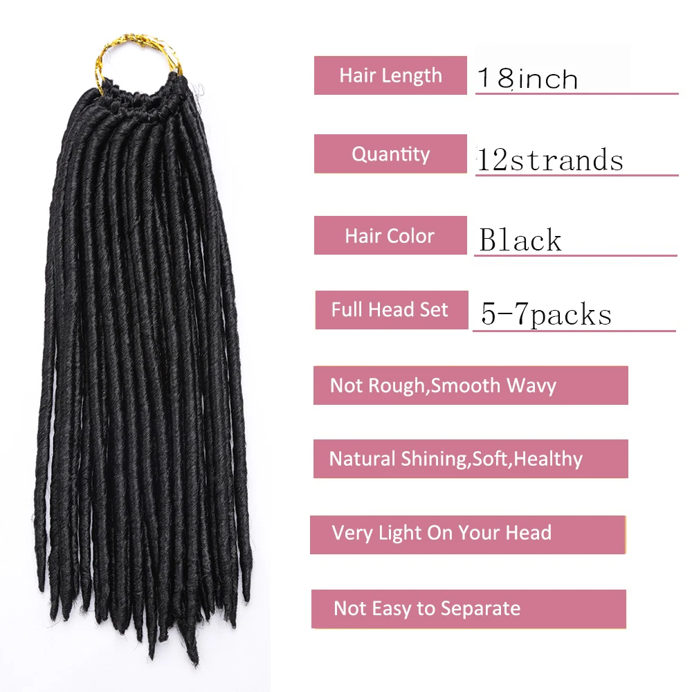 Synthetic Straight Faux Locs Crochet Hair Dreadlocks Braiding Hair Extensions Goddess Locs Hook Dreads Hair for Women Black 6