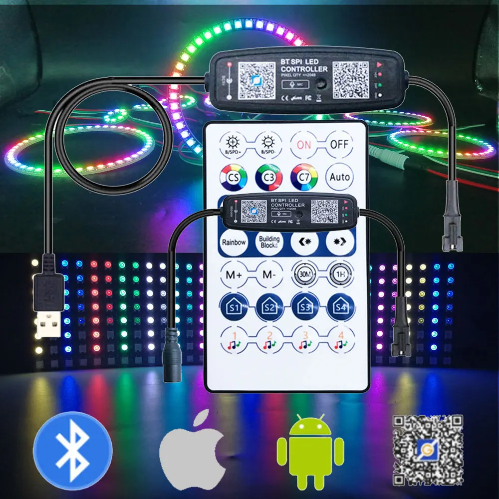 DC5V 28Key Music Controller With WS2812B Individually Addressable Pixels 8 16 24 35 45 Led Ring 8*8 8*32 16*16 Screen Panel Kit