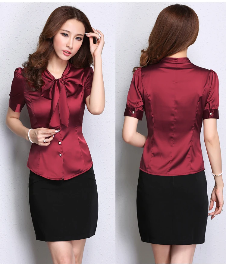 Винно-красная рубашка женская с коротким рукавом шифоновая рубашка с профессиональной корейской версией Новой тонкой дамы лук рубашки