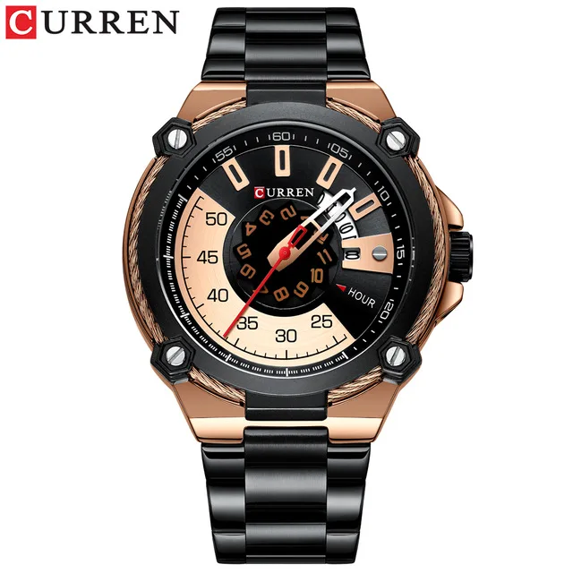 rose black CURREN Лидирующий бренд мужские спортивные часы из нержавеющей стали Кварцевые военные часы модные повседневные мужские часы Авто Дата Relogio Homem - Цвет: rose black