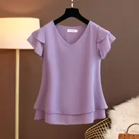 2026 New Summer Women Blouse Loose V-Neck Chiffon Shirt Female Short Sleeve Blouse Oversized Shirts womens tops and blouses Top - Image 5