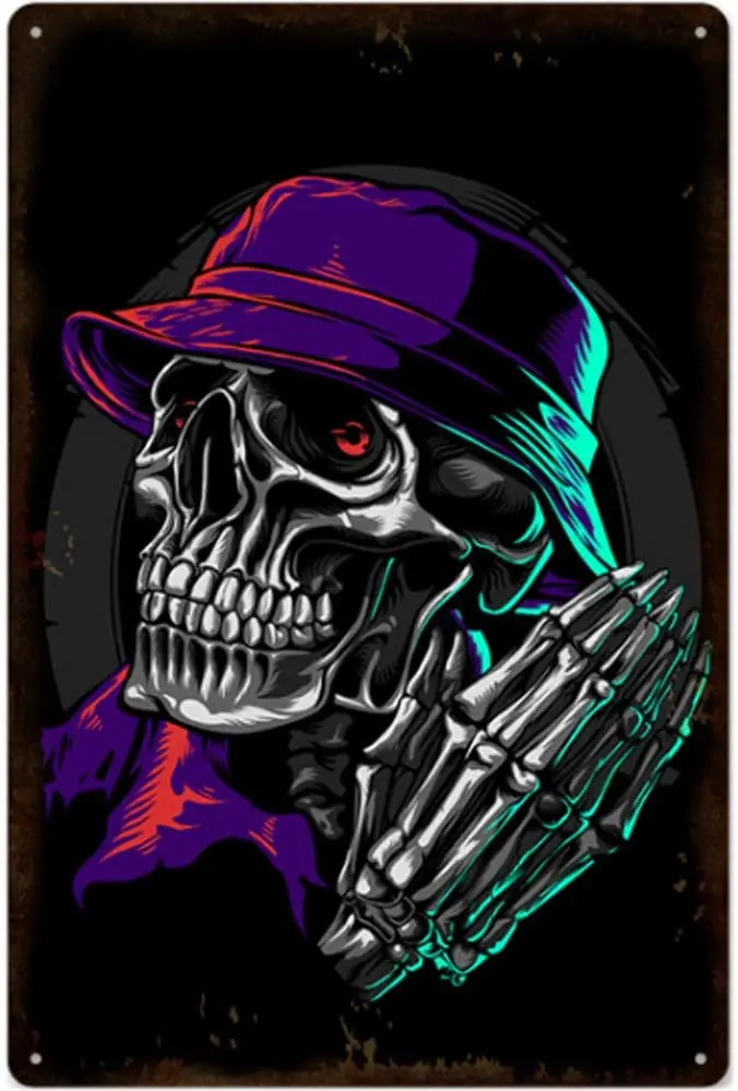 

Retro Design Skull Tin Metal Sign Wall Art | Thick Tinplate Print Poster Wall Decoration