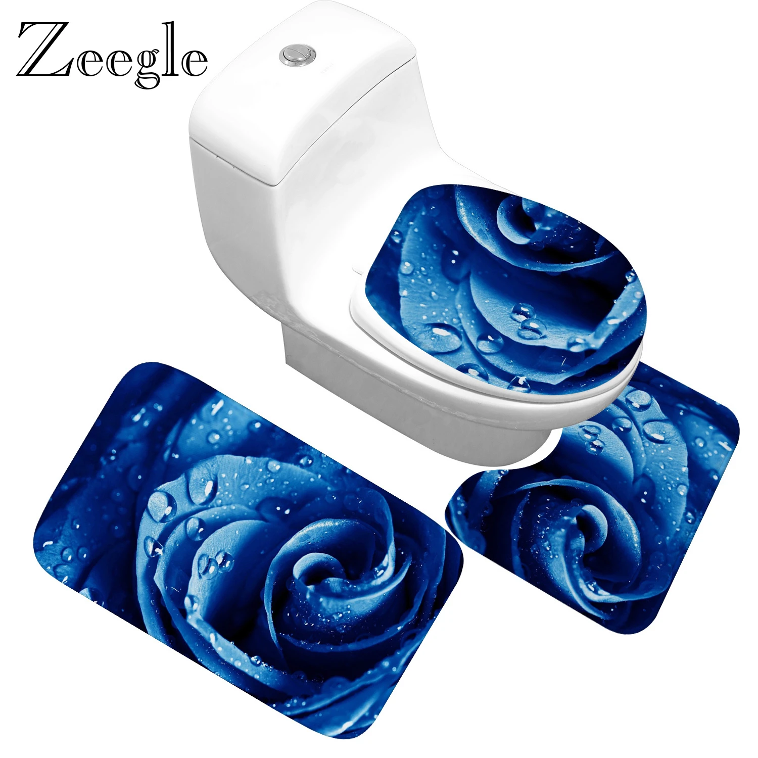 Zeegle 3pcs/set  Bathroom Rug Set Flannel Bath Carpet Washable Shower Decor Toilet Seat Tank Cover Rug Soft Foot Mat