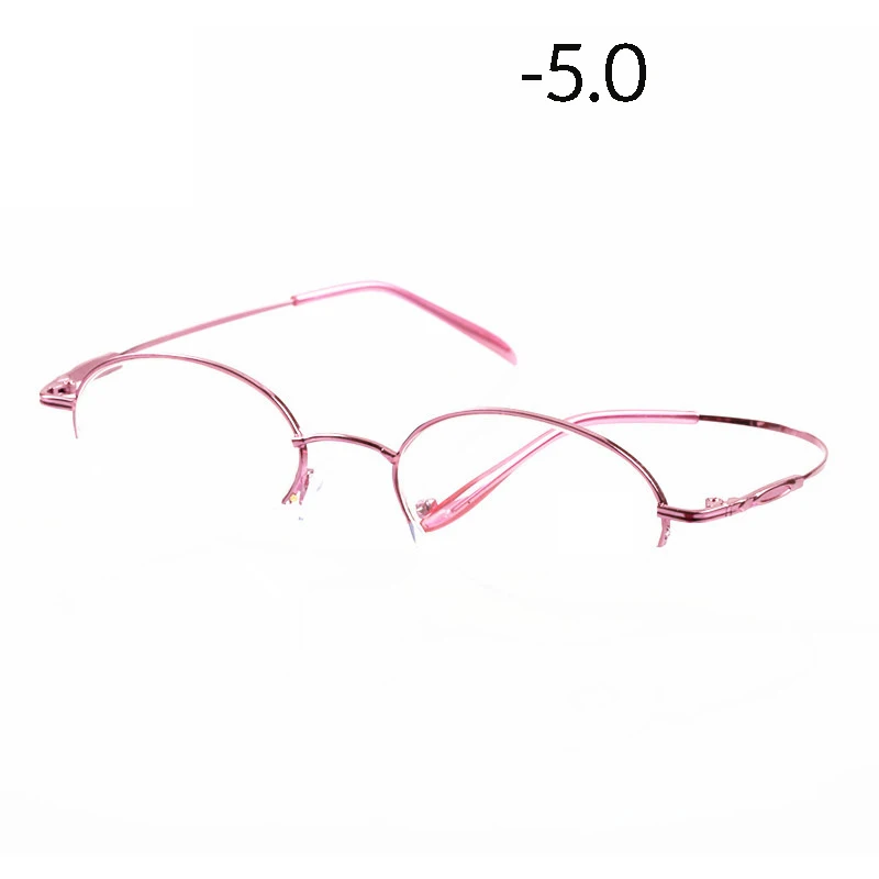 pink myopia 5.0 Seemfly, модные очки для близоруких, женские очки с полуоправой, Модные металлические очки с эффектом памяти, высота 100-600 градусов - Цвет оправы: pink myopia 5.0