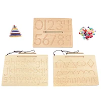 Montessori Tracing Groove Toys Writing Board Alphabet ABC Letters Board Double Shapes Number 1-10 Plush Double Side Beech Wood 1