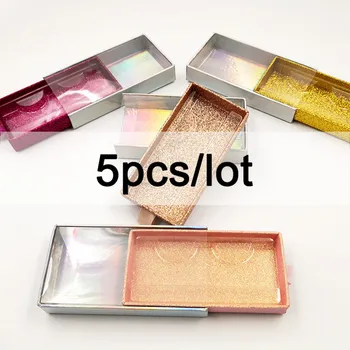 

5pcs Wholesale Rectangle Mink False Eyelash Packaging Box Glitter Paper Magnetic Box Pvc Case Empty Box