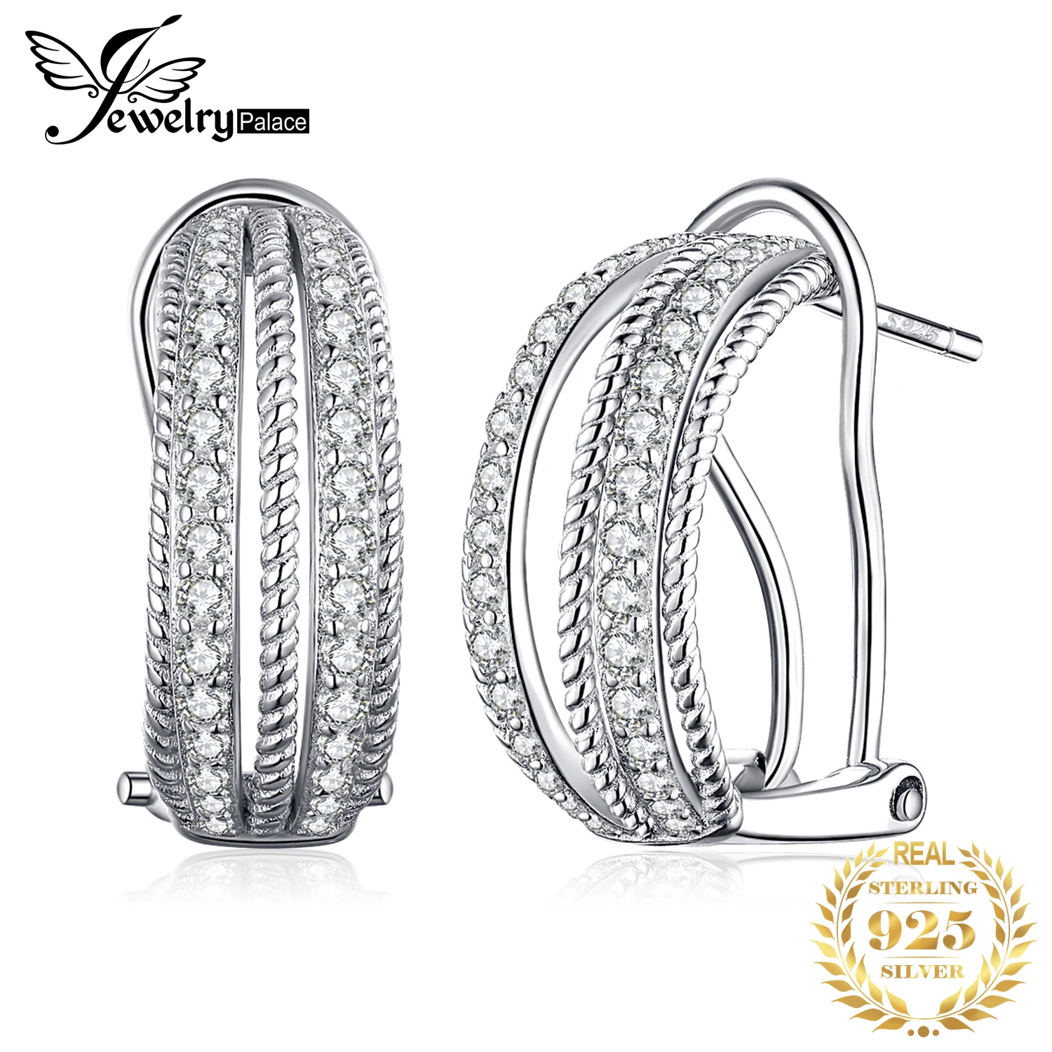 Женские винтажные серьги клипсы с фианитом JewelryPalace серебряные из стерлингового
