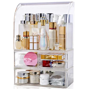 

Cosmetic Organizers,Acrylic Organizer, Anti-Dust Makeup Organizer Box with 3 Layers and Closable Lid, Large Capacity