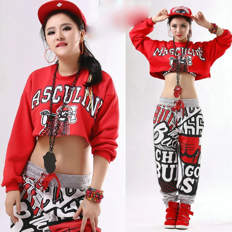 Hip Hop Costumes Adults Jazz Dance Costume Modern Dancing Outfits Women Cheerleader Clothing Girls Stage Performance Wear DT1576