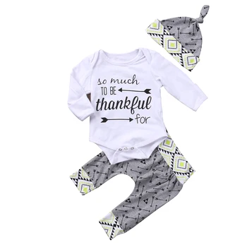 

Newborn Baby Boy THANKFUL FOR Romper+Pants Autumn Outfits Clothes 3PCS set 0-24M