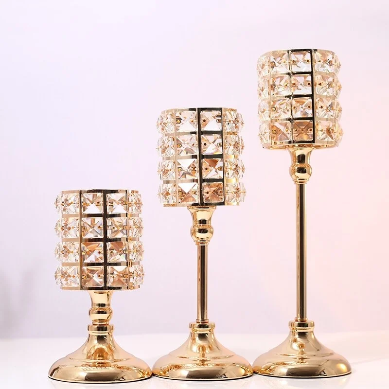 1pcs Exquisite Nordic Candlestick Ornaments Gold Crystal Candlestick Table Candle Holder for Home Christmas Wedding Decor Gifts