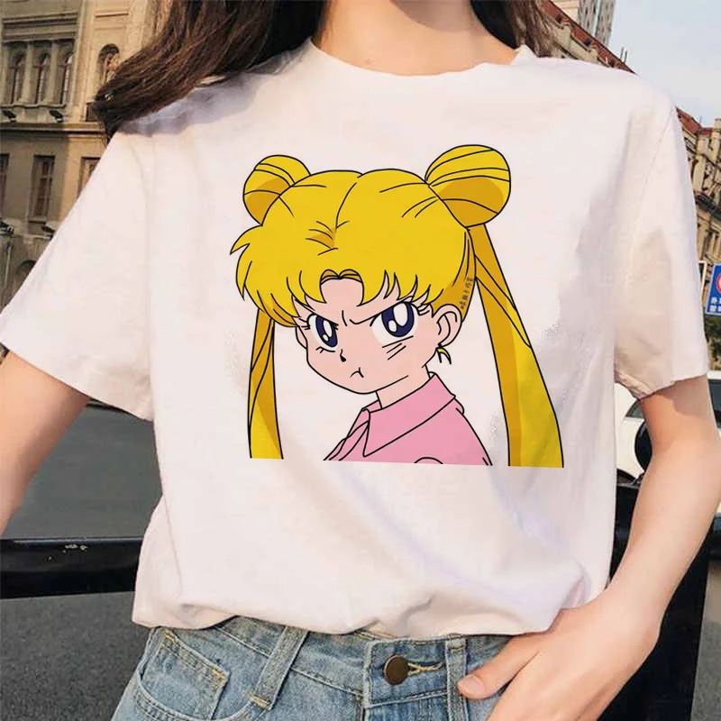 Женская футболка с принтом Сейлор Мун Harajuku 90s Kawaii короткими рукавами модная