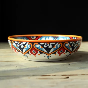 

Bohemian Style Dinner Plate Under-glazed Ceramic Dinner Deep Dishes Dessert Tray Dinnerware Microwave Safe WJB41505