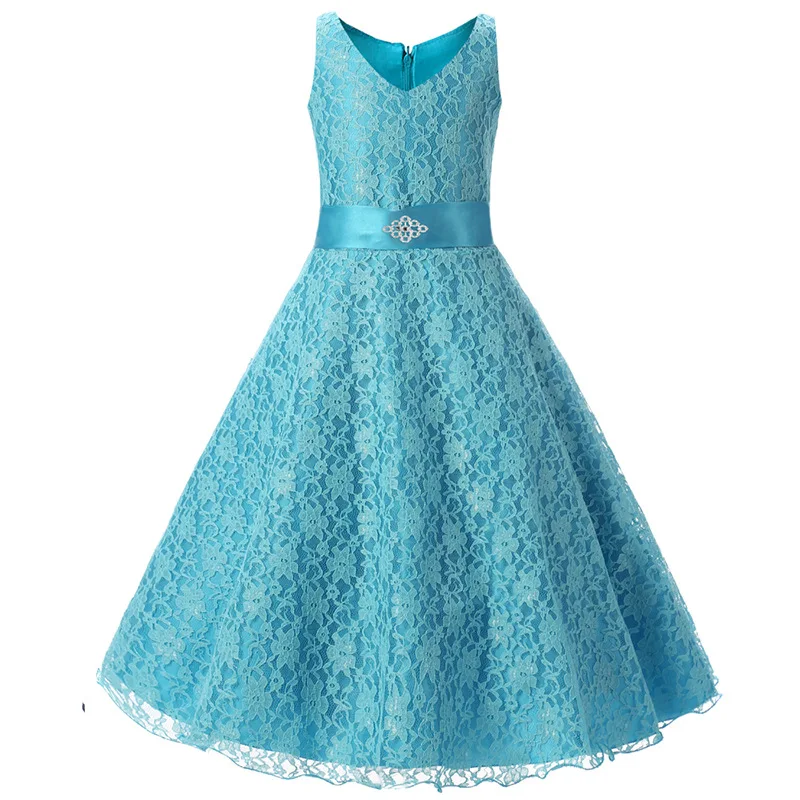 Розничная, коллекция года, кружевное Летнее Детское коктейльное платье с цветочным узором для девочек вечерние платья для девочек возрастом от 4 до 13 лет вечерние и свадебные платья - Цвет: Небесно-голубой