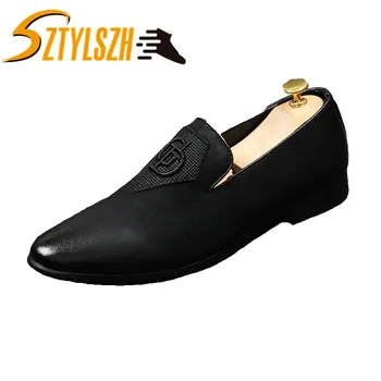 

New Fashion Men Loafers Black Handmade Embroidery Men Genuine Leather Casual Shoes Party And Wedding Men's Flat Slip On Footwear