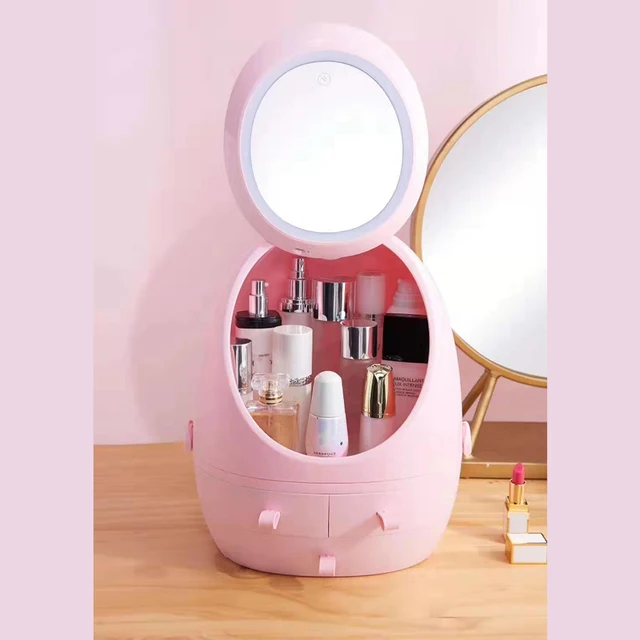 Makeup Organizer Cosmetic Storage Box With LED light Jewelry Container Dust proof Drawer Waterproof Vanity mirror USB Charging 2