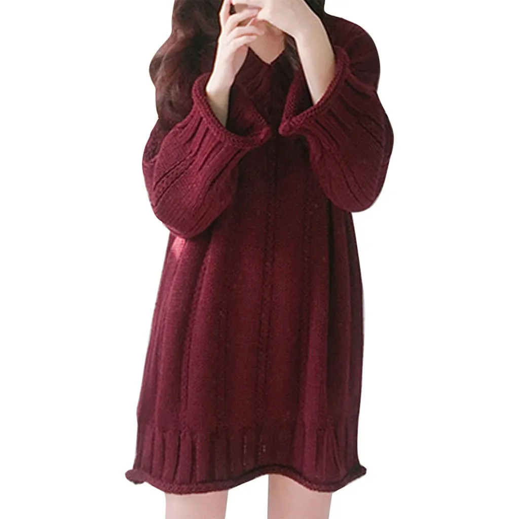 Vestidos ropa mujer, зимнее платье, женское повседневное однотонное вязаное платье с v-образным вырезом и длинным рукавом, свитер, рождественское платье, robe femme