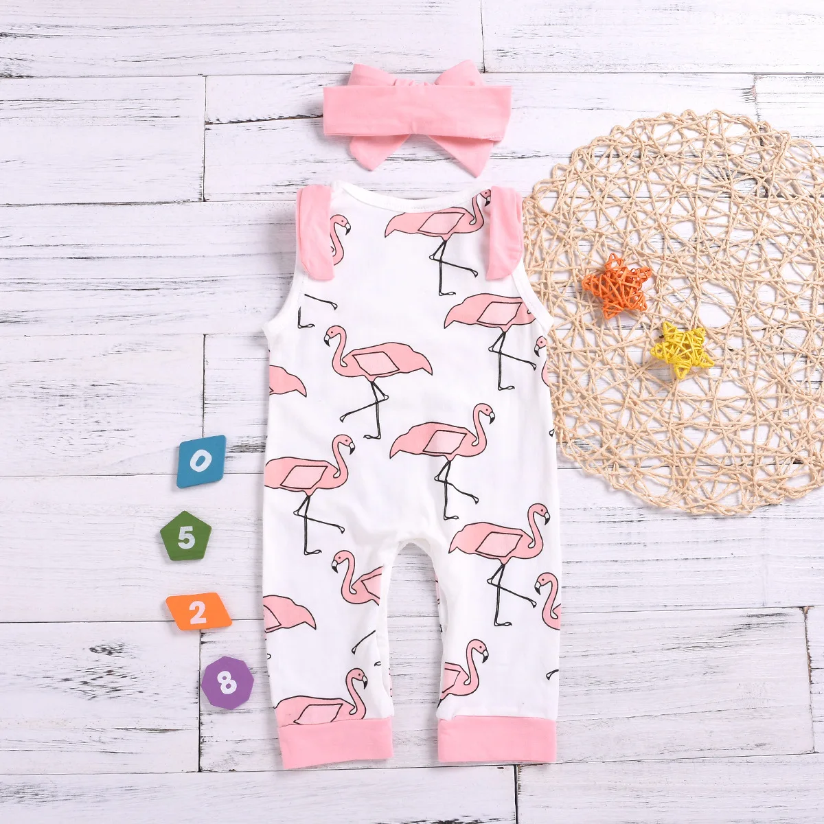

Childrenswear 2019 New Style Summer Crew Neck Sleeveless Crane Printed Baby Rompers Hot Selling Girls One-piece Climbing Clothes
