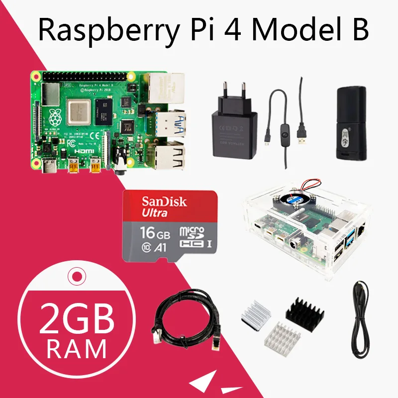  Original Raspberry Pi 4 Model B Kit Pi4 2G board Micro HDMI Cable Power Supply With Switch Case Wit