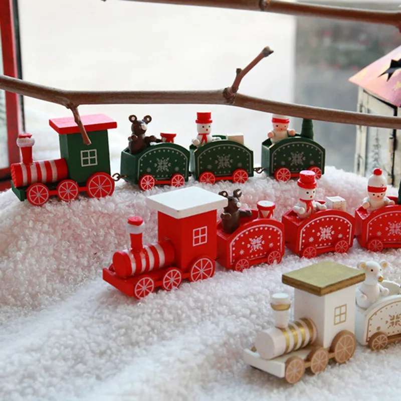 Маленький поезд Санты деревянные украшения игрушки для автомобиля Рождественский подарок детские подарки Рождественский стол Декор Noel Navidad игрушечный поезд