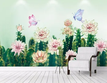 

CJSIR Custom Wallpaper Pastoral Style Beautiful Hand-painted Cactus TV Background Wallpapers Home Decor Murals 3d Wallpaper