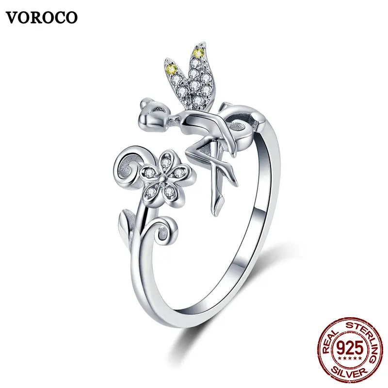 

VOROCO 100% Real 925 Sterling Silver Fairy Rings For Women Wedding Engagement Party Fine Luxury Silver 925 Jewelry BNR025
