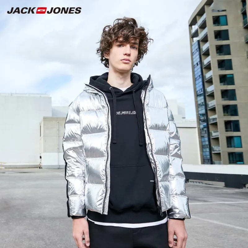 JackJones Мужская зимняя повседневная куртка с капюшоном цвета металлик 219312516