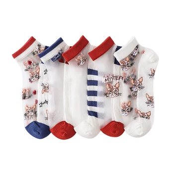 

Embroidered Cat Glass Anklet Socks Yarn Sexy Summer Silk Socks Transparent Women Socks Ankle Socks Transparent Silk